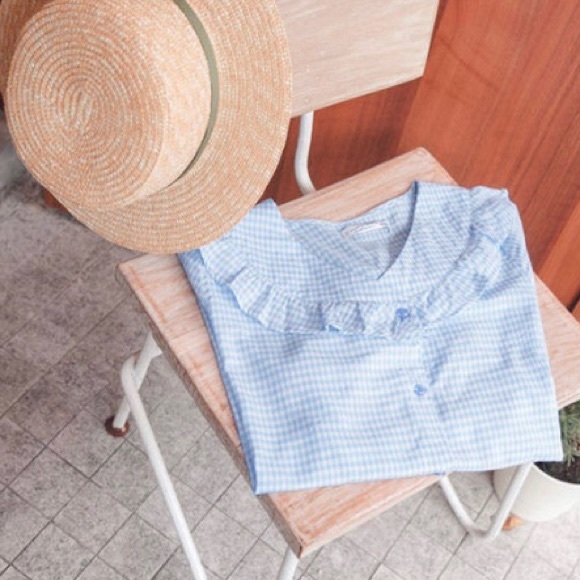 Short-Sleeve Gingham Ruffle Top - Picture 3 of 5